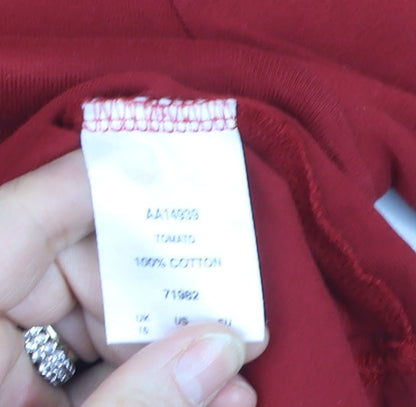 Cotton Traders Women's Red V-Neck Short Sleeve Cotton T-Shirt Size 16