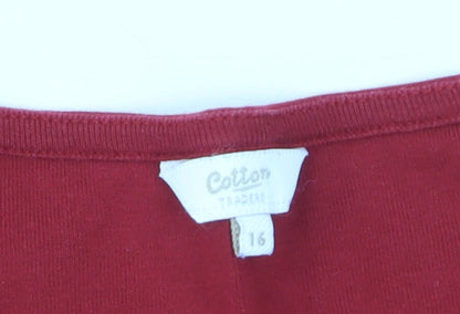 Cotton Traders Women's Red V-Neck Short Sleeve Cotton T-Shirt Size 16