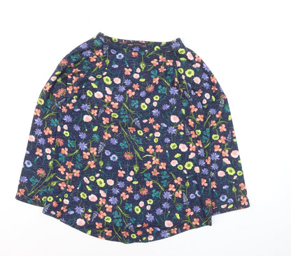 Marks and Spencer Women Blue Floral 3/4 Sleeve Linen Blend T-Shirt Size 10