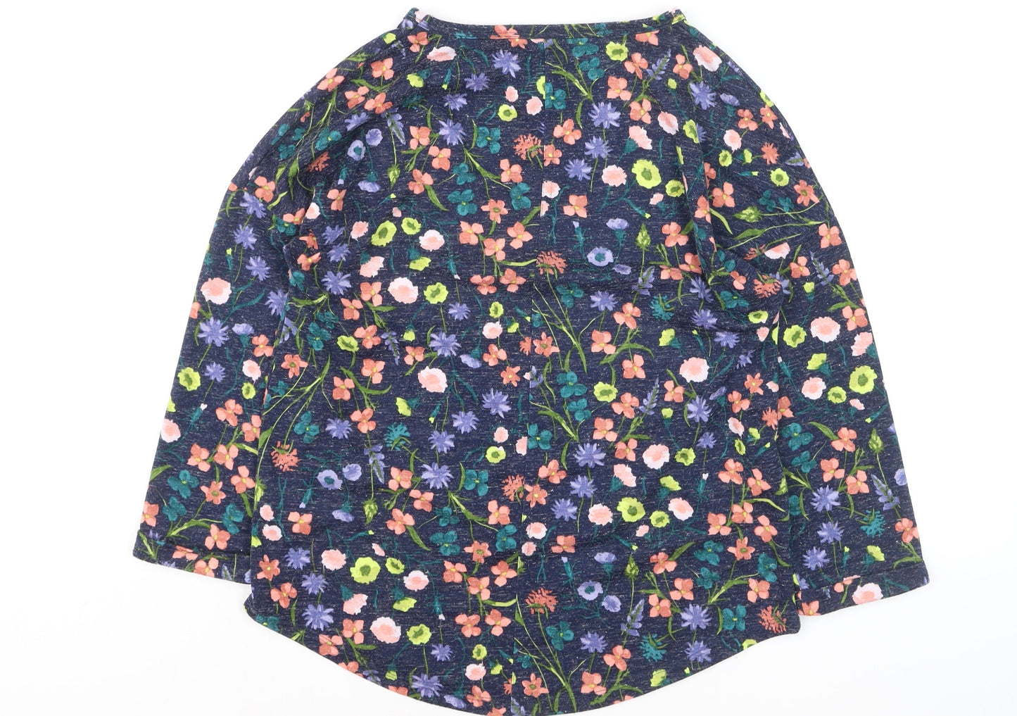 Marks and Spencer Women Blue Floral 3/4 Sleeve Linen Blend T-Shirt Size 10