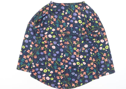 Marks and Spencer Women Blue Floral 3/4 Sleeve Linen Blend T-Shirt Size 10