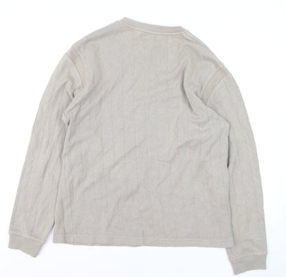Easy Mens Beige Cotton V-Neck Jumper Size L Lightweight Knit