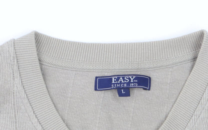 Easy Mens Beige Cotton V-Neck Jumper Size L Lightweight Knit