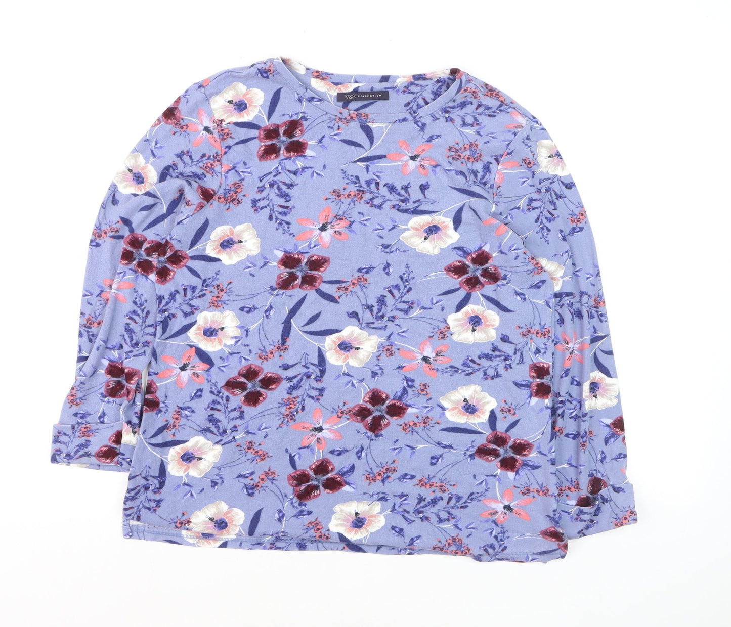 Marks and Spencer Women’s Blue Floral Long Sleeve Jersey T-Shirt UK 12