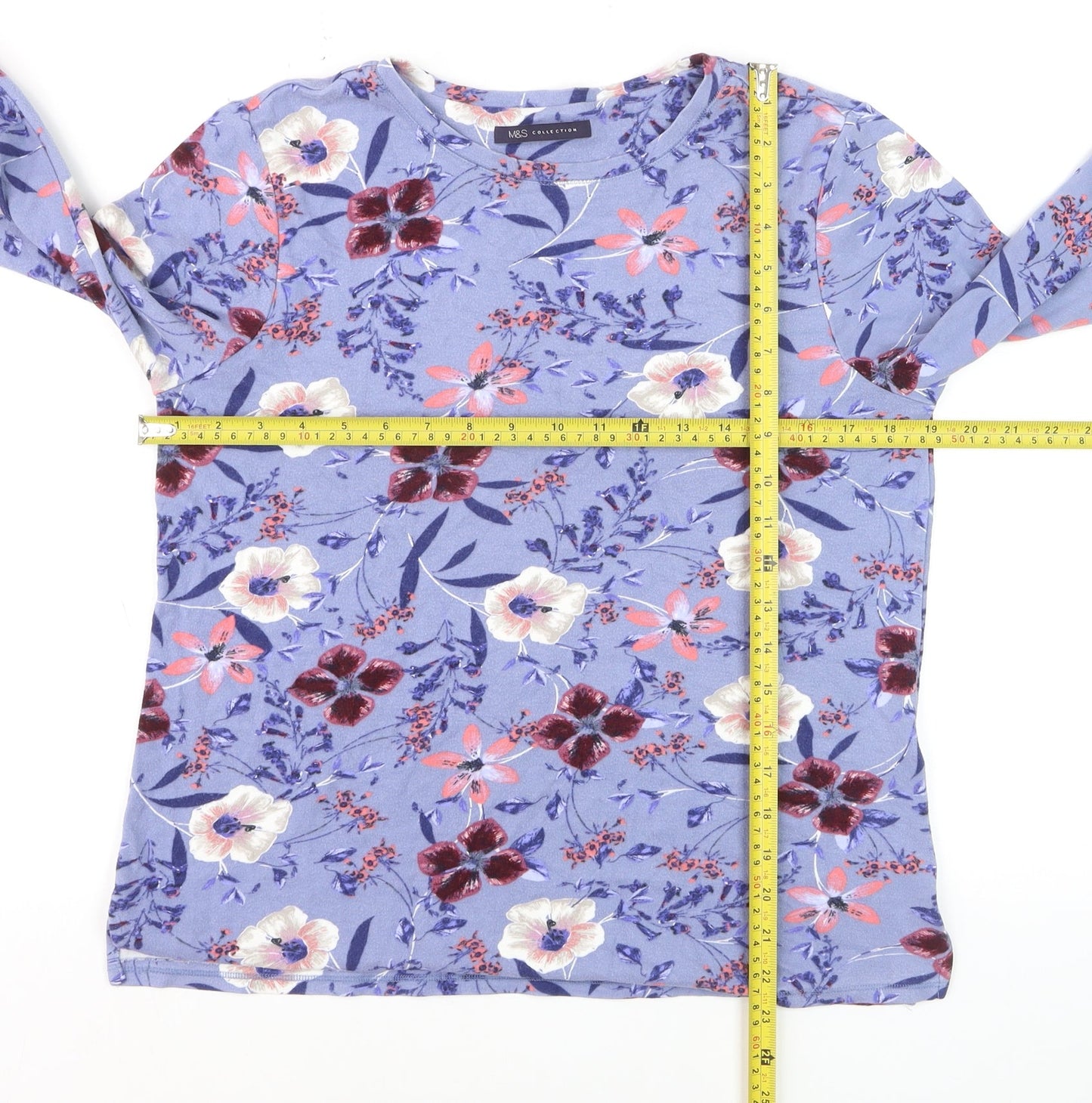 Marks and Spencer Women’s Blue Floral Long Sleeve Jersey T-Shirt UK 12