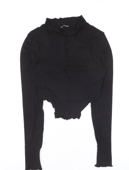 PrettyLittleThing Women's Black Cropped Long Sleeve Mock Neck Top Size 4