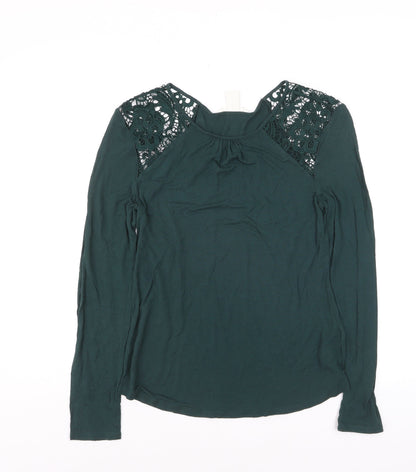 H&M Women’s Green Crochet Shoulder Long Sleeve Tunic Top Size 8