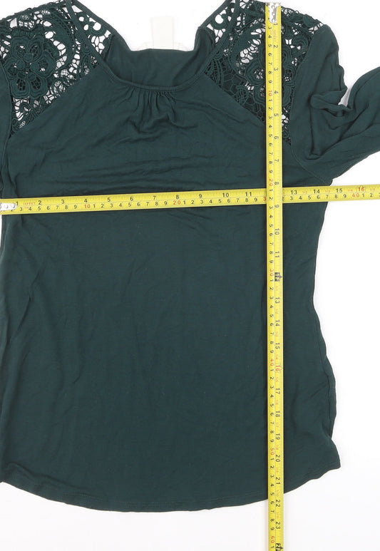 H&M Women’s Green Crochet Shoulder Long Sleeve Tunic Top Size 8