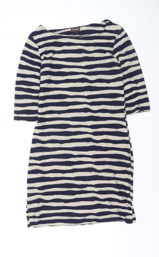 Phase Eight Women Blue Striped Knee Length Shift Dress Size 10
