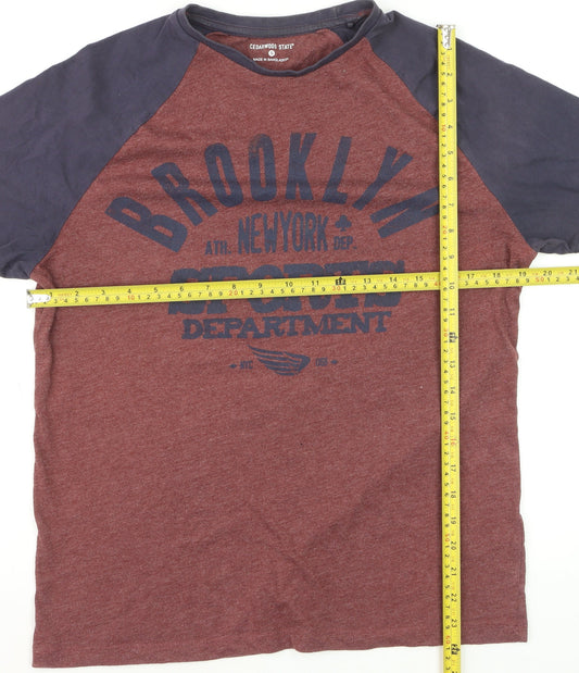 Cedar Wood State Men's Red Navy Sports Graphic T-Shirt Size S