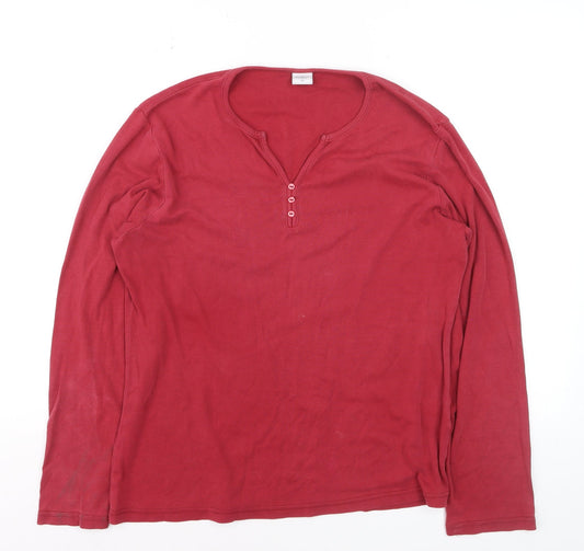 Bonmarché Women's Red Cotton Henley Long Sleeve T-Shirt L