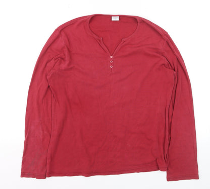 Bonmarché Women's Red Cotton Henley Long Sleeve T-Shirt L