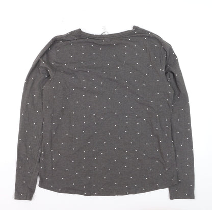 Lindex Women Grey Heart Print Button-Up Long Sleeve Top UK L