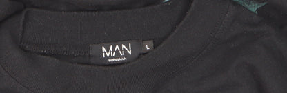 boohooMAN Men Black Graphic Bird Logo T-Shirt L Regular Fit