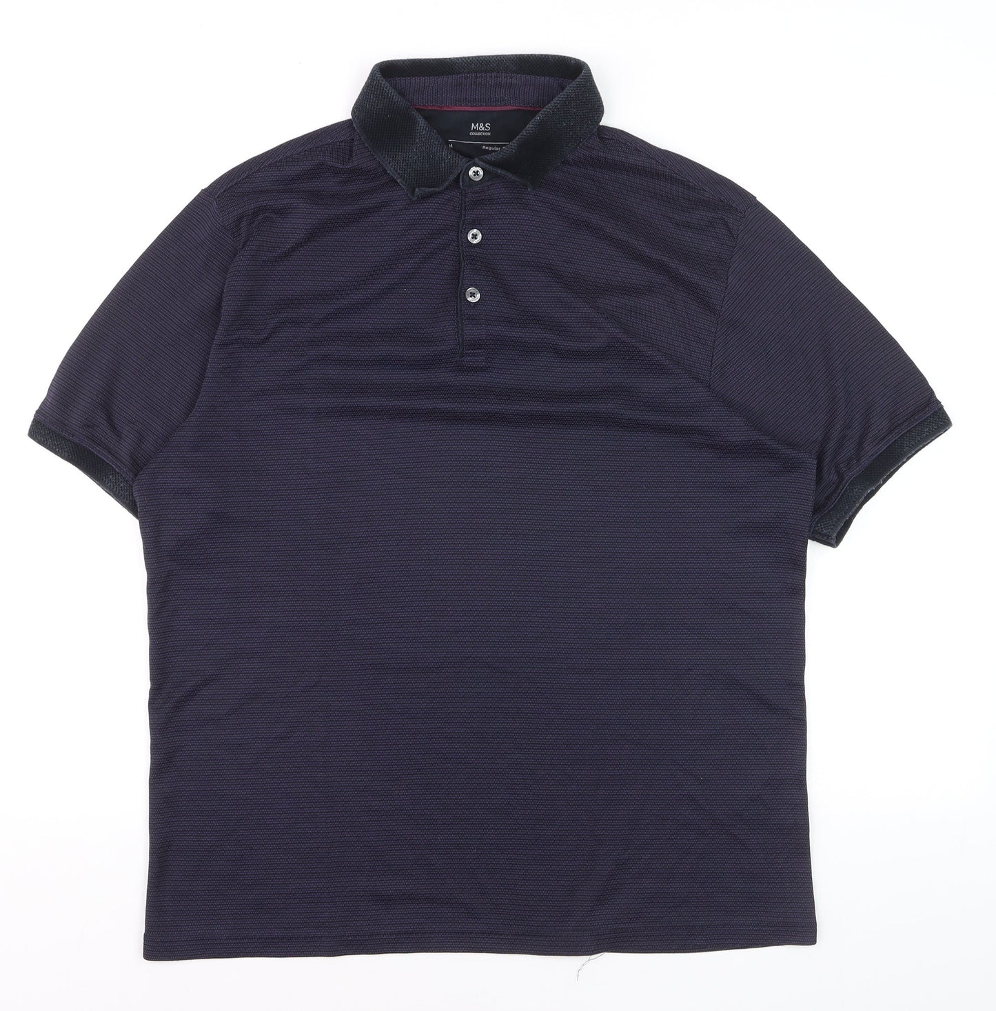 Marks and Spencer Men's Blue Regular Fit Polo Shirt Size M