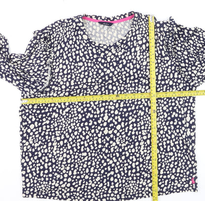Joules Women's Blue Polka Dot Ruffle Long Sleeve Cotton Tunic Blouse UK16