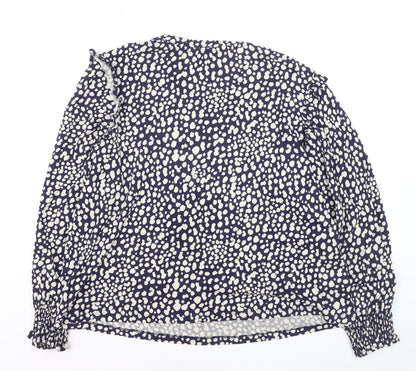 Joules Women's Blue Polka Dot Ruffle Long Sleeve Cotton Tunic Blouse UK16