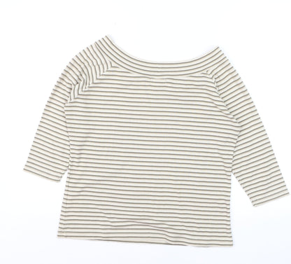 Bonmarché Women’s Beige Striped Boat Neck 3/4 Sleeve T-Shirt M