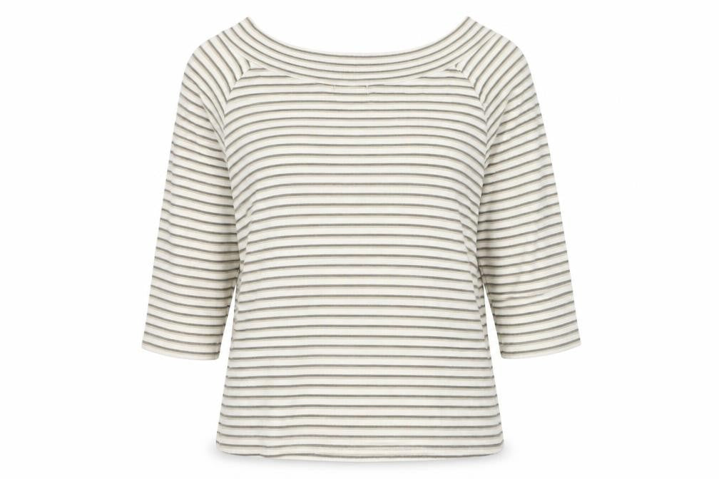 Bonmarché Women’s Beige Striped Boat Neck 3/4 Sleeve T-Shirt M