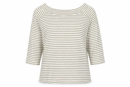 Bonmarché Women’s Beige Striped Boat Neck 3/4 Sleeve T-Shirt M