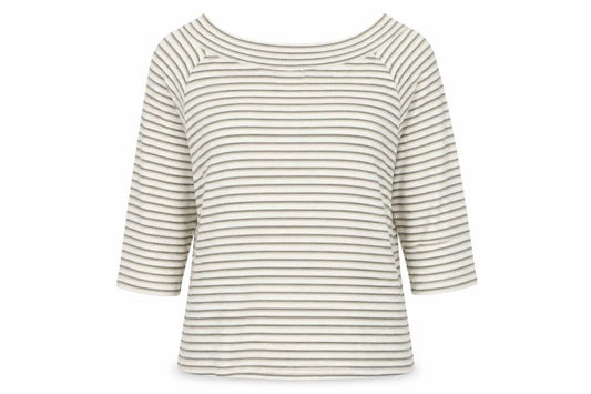 Bonmarché Women’s Beige Striped Boat Neck 3/4 Sleeve T-Shirt M