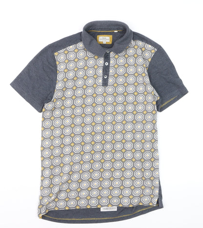 Next Men's Grey Geometric Collared Short Sleeve Polo Shirt Size M