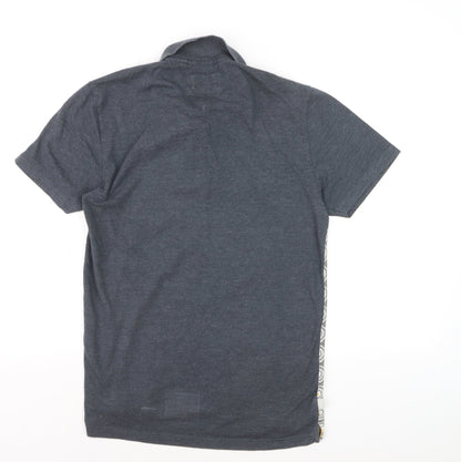 Next Men's Grey Geometric Collared Short Sleeve Polo Shirt Size M