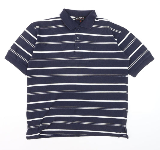 Emporio Collection Men's Navy Striped Short Sleeve Polo M