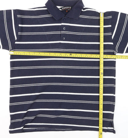 Emporio Collection Men's Navy Striped Short Sleeve Polo M