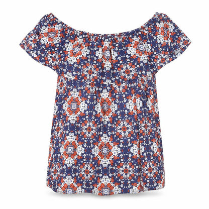 Tu Women’s Blue Floral Off Shoulder Ruffle Tunic Blouse Size 16