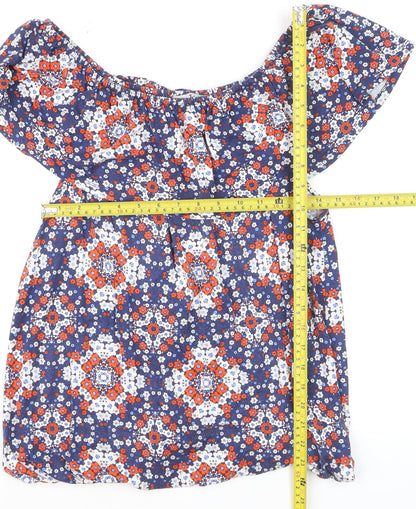 Tu Women’s Blue Floral Off Shoulder Ruffle Tunic Blouse Size 16