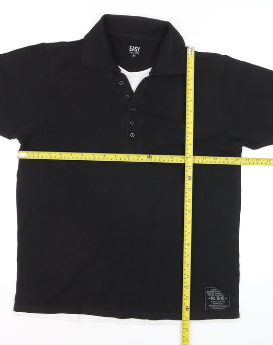 Easy Men’s Black Cotton Polo Shirt Size M 100cm Chest Casual Top