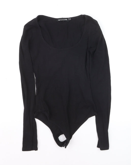 PrettyLittleThing Women’s Black Long Sleeve Scoop Neck Bodysuit Size 4