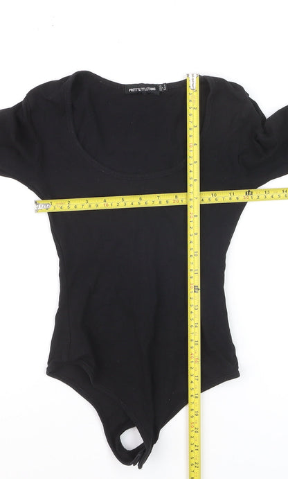 PrettyLittleThing Women’s Black Long Sleeve Scoop Neck Bodysuit Size 4