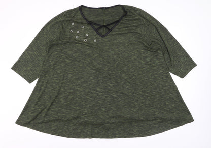 Yours Women’s Green 3/4 Sleeve V-Neck Plus Size T-Shirt Top 22