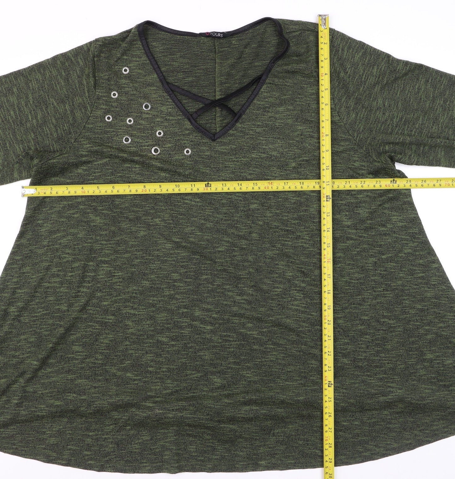 Yours Women’s Green 3/4 Sleeve V-Neck Plus Size T-Shirt Top 22