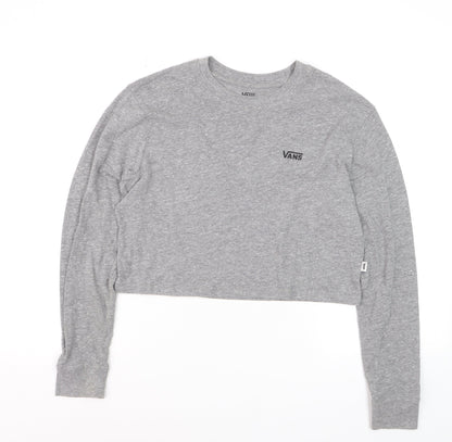 Vans Women's Grey Cropped Long Sleeve T-Shirt Small
