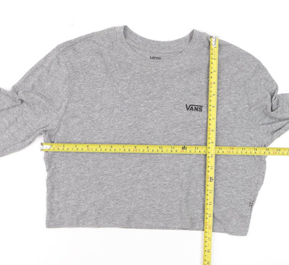 Vans Women's Grey Cropped Long Sleeve T-Shirt Small