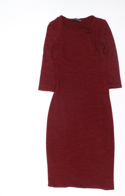 Atmosphere Women Red Bodycon Knit Dress Size 8 3/4 Sleeve