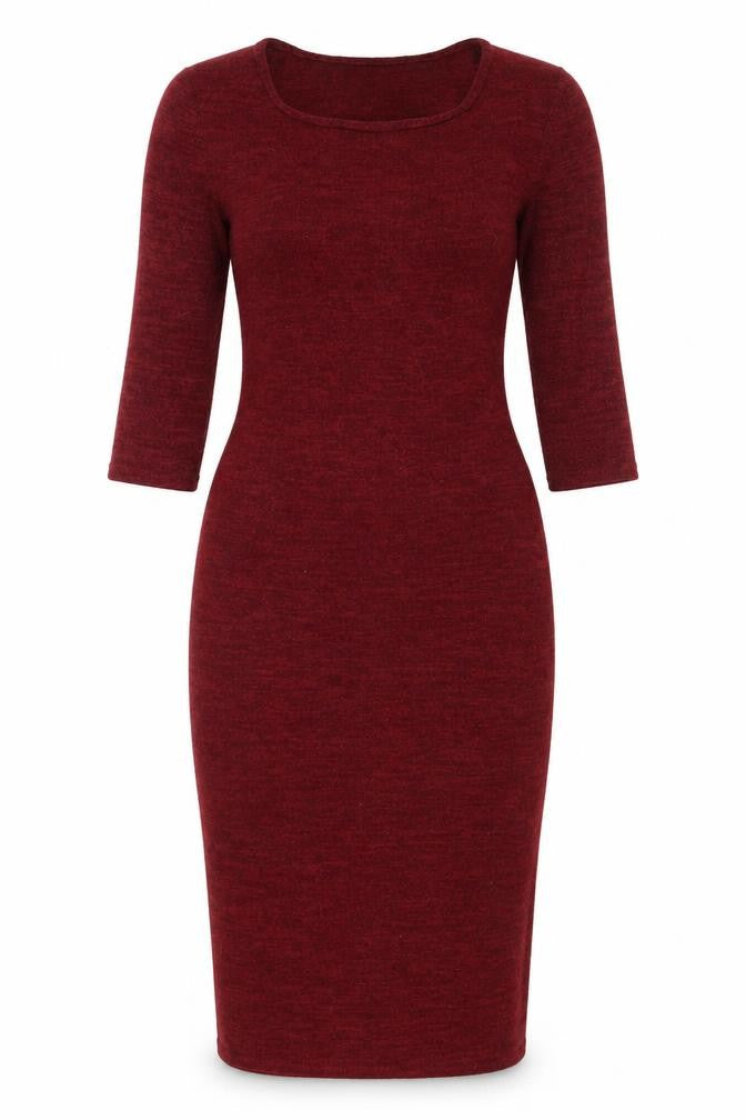 Front view of Atmosphere Women Red Bodycon Knit Dress, size 8, 3/4 Sleeve