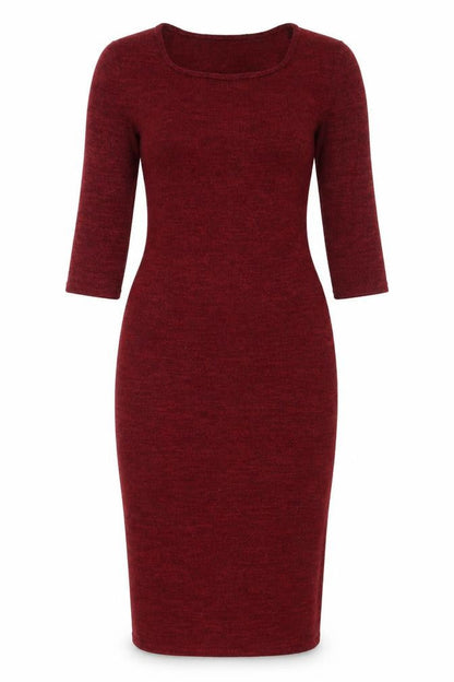 Front view of Atmosphere Women Red Bodycon Knit Dress, size 8, 3/4 Sleeve