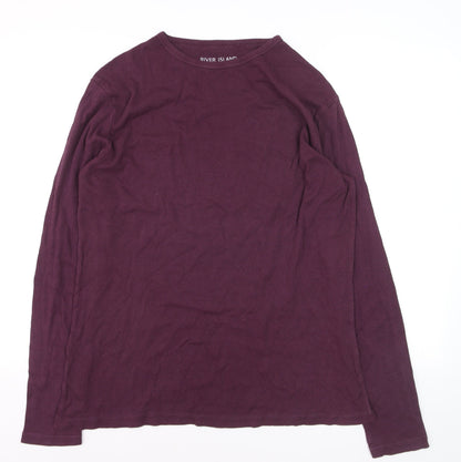 River Island Men's Purple Slim Fit Long Sleeve Cotton Top Medium