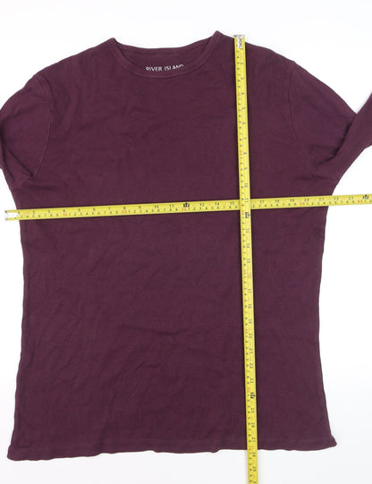 River Island Men's Purple Slim Fit Long Sleeve Cotton Top Medium