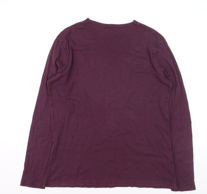 River Island Men's Purple Slim Fit Long Sleeve Cotton Top Medium