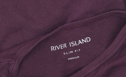 River Island Men's Purple Slim Fit Long Sleeve Cotton Top Medium