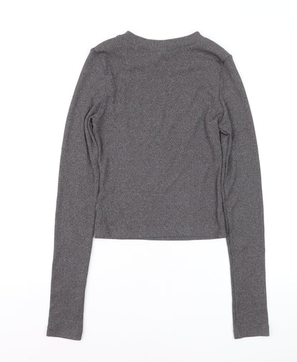 H&M Women’s Grey Cropped Long Sleeve Slim Fit Top XS