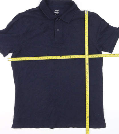George Men's Blue Regular Fit Cotton Polo Shirt Size M