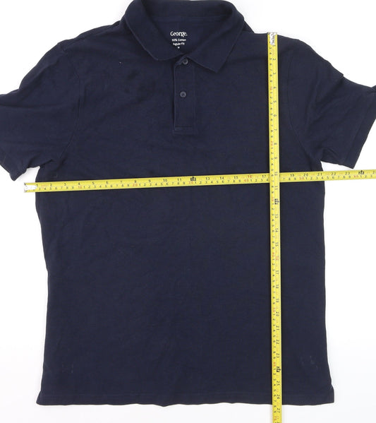 George Men's Blue Regular Fit Cotton Polo Shirt Size M
