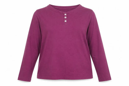 Avenue Women Purple Cotton Henley Long Sleeve Top Size 12