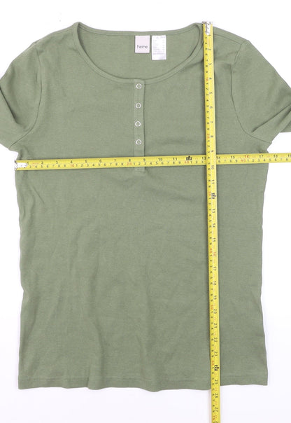 Heine Women's Green Size 12 Long Sleeve Henley T-Shirt